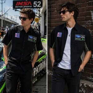 Tri Mountain Racewear IMSA Le Mans Patron Shirt Black Mens L Racing Sponsor Pit